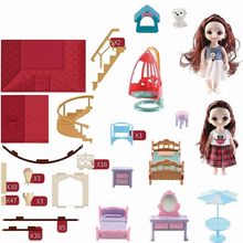 Load image into Gallery viewer, Dream Dolls House Playset for Kids 3-Story Castle Dollhouse 2 Dolls Toy Figures 14 PCs Furniture Accessories Multiple Assembly Toy Gift
