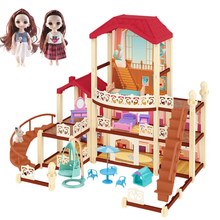 Load image into Gallery viewer, Dream Dolls House Playset for Kids 3-Story Castle Dollhouse 2 Dolls Toy Figures 14 PCs Furniture Accessories Multiple Assembly Toy Gift