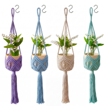 Load image into Gallery viewer, Handwoven Cotton Macramé Plant Hanger – 90 cm Hanging Planter with Metal Hooks