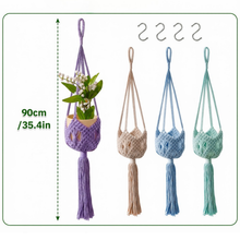 Load image into Gallery viewer, Handwoven Cotton Macramé Plant Hanger – 90 cm Hanging Planter with Metal Hooks