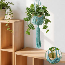 Load image into Gallery viewer, 3-Pack Macrame Hanging Plant Holders - Light Blue Boho Home Decor Set - (Artificial Flowers not included)