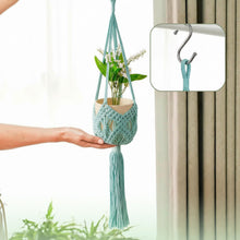 Load image into Gallery viewer, 3-Pack Macrame Hanging Plant Holders - Light Blue Boho Home Decor Set - (Artificial Flowers not included)