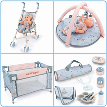 Load image into Gallery viewer, 6-in-1 Baby Doll Playset, Baby Doll Pretend Role Playset with Dolls Cot, Dolls Pushchair, Play Mat, Swing Crib, Travel Bag, Doll Included, Pretend Role Play Accessories Gift for Kids Aged 3+