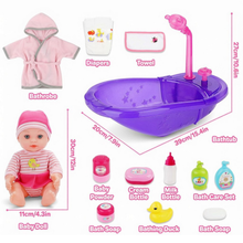 Load image into Gallery viewer, Baby Doll Set with Bathtub, Doll Bath Set - Real Working Bathtub with Detachable Shower Spray and Accessories for Kids Pretend Play Ages 3+