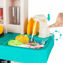 Load image into Gallery viewer, Green Realistic Lights & Sounds Kids Role Play Kitchen Set with Simulation of Spray Features Toys with Lots of Kitchen Accessories Gift