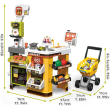 Load image into Gallery viewer, 65‑Piece Kids Cash Register & Supermarket Playset with Scanner, Shopping Cart, Play Food & Realistic Sound/Light Effects – Pretend Role‑Play Toy for Ages 3+