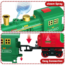 Load image into Gallery viewer, Electric Christmas Train Set with Steam, Lights & Music – 17‑Piece Festive Railway for Around the Tree