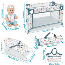 Load image into Gallery viewer, 4‑in‑1 Baby Doll Playset with 12" Doll, Crib, Rocking Chair & Storage Bags – Complete Baby Care Nursery Set with Accessories – Pretend Play Toy for Kids Ages 3+