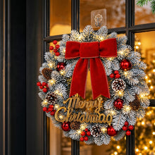 Load image into Gallery viewer, Christmas Wreath Decoration with LED Lights, Pinecones, Red Berries & Velvet Bow – Indoor/Outdoor Use