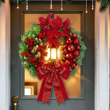 Load image into Gallery viewer, Christmas Wreath Decoration with Red Bow, Ornaments & Poinsettia Flowers – 40 cm Festive Door Hanging