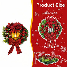 Load image into Gallery viewer, Christmas Wreath Decoration with Red Bow, Ornaments & Poinsettia Flowers – 40 cm Festive Door Hanging