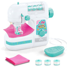 Load image into Gallery viewer, Kids Toy Sewing Machine with Foot Pedal, Thread Spools and Fabric Accessories, White and Turquoise