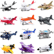 Load image into Gallery viewer, 12‑Piece Assorted Aircraft Toy Set with Pull‑Back Mechanism – Jets, Helicopters, Propeller Planes & Space Shuttle