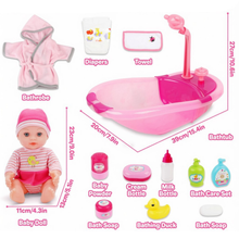 Load image into Gallery viewer, Baby Doll Bath Set with Accessories 16-Piece Pretend Play Bath Time Toy with Bathtub, Shower, Clothes, Rubber Duck & Toiletries Ideal Gift for Girls & Boys Ages 3+