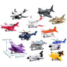 Load image into Gallery viewer, 12‑Piece Assorted Aircraft Toy Set with Pull‑Back Mechanism – Jets, Helicopters, Propeller Planes & Space Shuttle