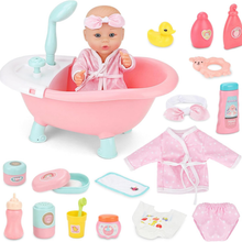 Load image into Gallery viewer, Baby Doll Bath Playset with Working Shower, Bathrobe, Towel, Bottles & Accessories (12‑Inch Doll)