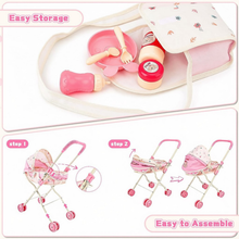 Load image into Gallery viewer, Kids Doll Stroller Set – 31cm Baby Doll, Pushchair & Full Accessory Kit – Pretend Play Toy