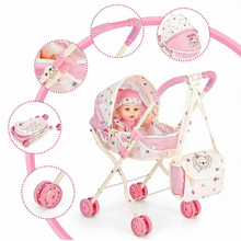 Load image into Gallery viewer, Kids Doll Stroller Set – 31cm Baby Doll, Pushchair & Full Accessory Kit – Pretend Play Toy