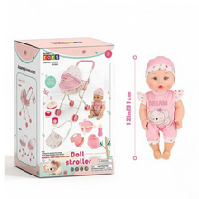 Load image into Gallery viewer, Kids Doll Stroller Set – 31cm Baby Doll, Pushchair & Full Accessory Kit – Pretend Play Toy