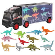 Load image into Gallery viewer, Dinosaur Transporter Truck Carrycase Carrier Miniature T-Rex Triceratops Spinosaurus Pterodactyl Figures Christmas Gift Toy for Kids