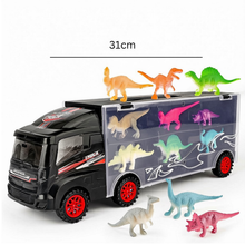 Load image into Gallery viewer, Dinosaur Transporter Truck Carrycase Carrier Miniature T-Rex Triceratops Spinosaurus Pterodactyl Figures Christmas Gift Toy for Kids