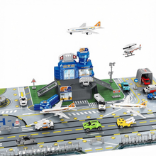 Load image into Gallery viewer, Airplane & Airport Play Set for Kids with Tower, Vehicles, Helicopter & 22×32" Map – Push & Go