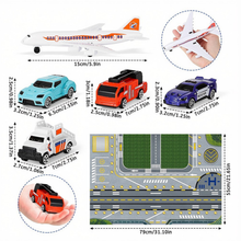 Load image into Gallery viewer, Airplane & Airport Play Set for Kids with Tower, Vehicles, Helicopter & 22×32" Map – Push & Go