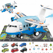 Load image into Gallery viewer, Transport Cargo Airplane Car Track Toy Set with Music Lights and Spray Includes Car Accessories and Maps Road Signs Birthday Gift for Children Age 3 4 5 6+