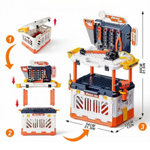 Load image into Gallery viewer, 4 in 1 Kids Portable Workbench 90 Pcs Transformable Tool Bench
