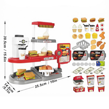 Load image into Gallery viewer, 71Pcs Kids Fast Food Playset Caterer Kitchen Toy Set with Cash Register & Drink Dispenser
