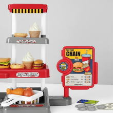 Load image into Gallery viewer, 71Pcs Kids Fast Food Playset Caterer Kitchen Toy Set with Cash Register & Drink Dispenser