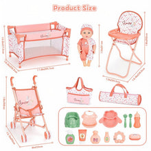 Load image into Gallery viewer, Baby Doll Stroller Playset with 12" Doll, Crib & High Chair – Complete Nursery Set with Accessories & Storage Bags – Pretend Baby Care Toy for Kids Ages 3+