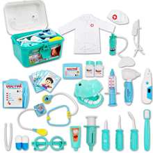 Load image into Gallery viewer, Kids Role Play Dentist Surgeon Vet Medical 30 Pcs Kit Light and Sound Electronic Stethoscope Lab Coat Cap Play Medical Equipment (Blue)
