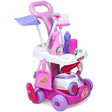 Load image into Gallery viewer, Housekeeping Cleaning Trolley Playset Caddy Includes Accessories and Toy Vacuum with Sounds and Lights