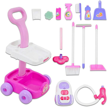 Load image into Gallery viewer, Housekeeping Cleaning Trolley Playset Caddy Includes Accessories and Toy Vacuum with Sounds and Lights