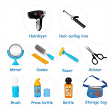 Load image into Gallery viewer, Stylist Hairdresser Barber Salon Role Play Set with Hairdryer Curling Iron Belt Styling Accessories Pretend Play Set for Kids