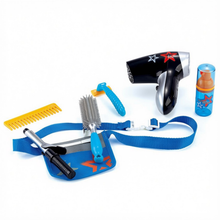 Load image into Gallery viewer, Stylist Hairdresser Barber Salon Role Play Set with Hairdryer Curling Iron Belt Styling Accessories Pretend Play Set for Kids