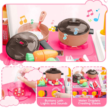 Load image into Gallery viewer, Pink Play Kitchen Set Pretend Cooking Toys with Stove Oven Utensils for Kids