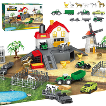 Load image into Gallery viewer, 39‑Piece DIY Farm Animal Playset with Barn, Vehicles & Large Activity Mat – Educational Farm Toy for Kids 3+