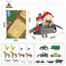 Load image into Gallery viewer, 39‑Piece DIY Farm Animal Playset with Barn, Vehicles & Large Activity Mat – Educational Farm Toy for Kids 3+