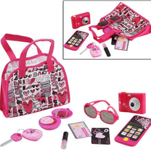 Load image into Gallery viewer, Vanity Handbag Beauty Set for Girls Styling Pretend Makeup and Accessories Playset Including toy Camera and Toy Phone