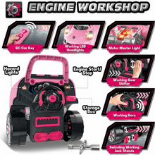 Load image into Gallery viewer, Pink Take Apart Building Truck Pretend Play Realistic Mechanic Toy w/Remote Control Key Gift with Sound and Light Functions