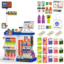 Load image into Gallery viewer, Kids Grocery Store Pretend Play Set with Scanner, POS Machine & Play Money – Shopping Role Play Toy
