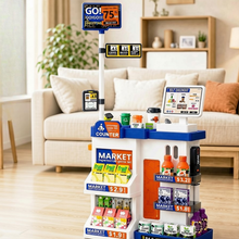 Load image into Gallery viewer, Kids Grocery Store Pretend Play Set with Scanner, POS Machine & Play Money – Shopping Role Play Toy