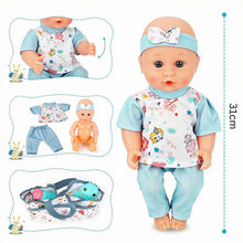 Load image into Gallery viewer, 4‑in‑1 Baby Doll Playset with 12" Doll, Crib, Rocking Chair & Storage Bags – Complete Baby Care Nursery Set with Accessories – Pretend Play Toy for Kids Ages 3+