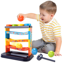Load image into Gallery viewer, 3-Layer Ball Drop Toy - Color sorting toys-Montessori STEM Learning Game for Toddlers 1-3 Years - Pound & Play Hammer Activity with Rolling Balls - Develops Fine Motor Skills, Hand-Eye Coordination - Baby Gift for Boys Girls (Random Colours)