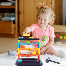 Load image into Gallery viewer, 3-Layer Ball Drop Toy - Color sorting toys-Montessori STEM Learning Game for Toddlers 1-3 Years - Pound & Play Hammer Activity with Rolling Balls - Develops Fine Motor Skills, Hand-Eye Coordination - Baby Gift for Boys Girls (Random Colours)