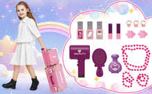 Load image into Gallery viewer, Kids Beauty Vanity Set with Suitcase Dressing Table Hair Salon Pretend Makeup & Hairdressing Toy Set Portable Dressing Table Princess Dress Up Playset Gift Toddler