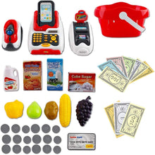 Load image into Gallery viewer, Cash Register for Kids, Toy Till Cash Register with Scanner, Credit Card ,Play Food ,Money and Groceries Shopping Basket for Boys and Girls