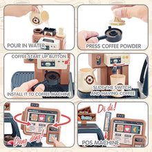 Load image into Gallery viewer, Pretend Kitchen Play Store Coffee Playset Toddlers Coffee Maker Play Set Dessert Shopping with Coffee Machine Cash Registers Toy Kids Age 3+